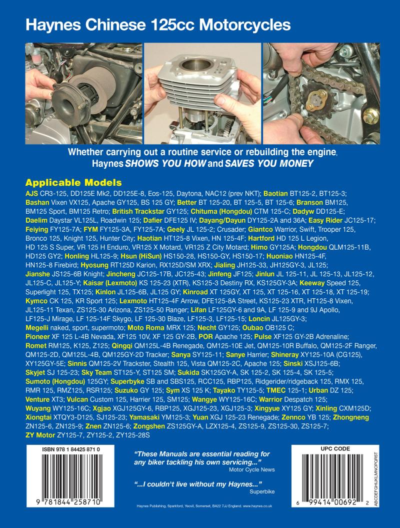Chinese, Taiwanese & Korean 125cc Motorcycles Haynes Repair Manual - Image 6