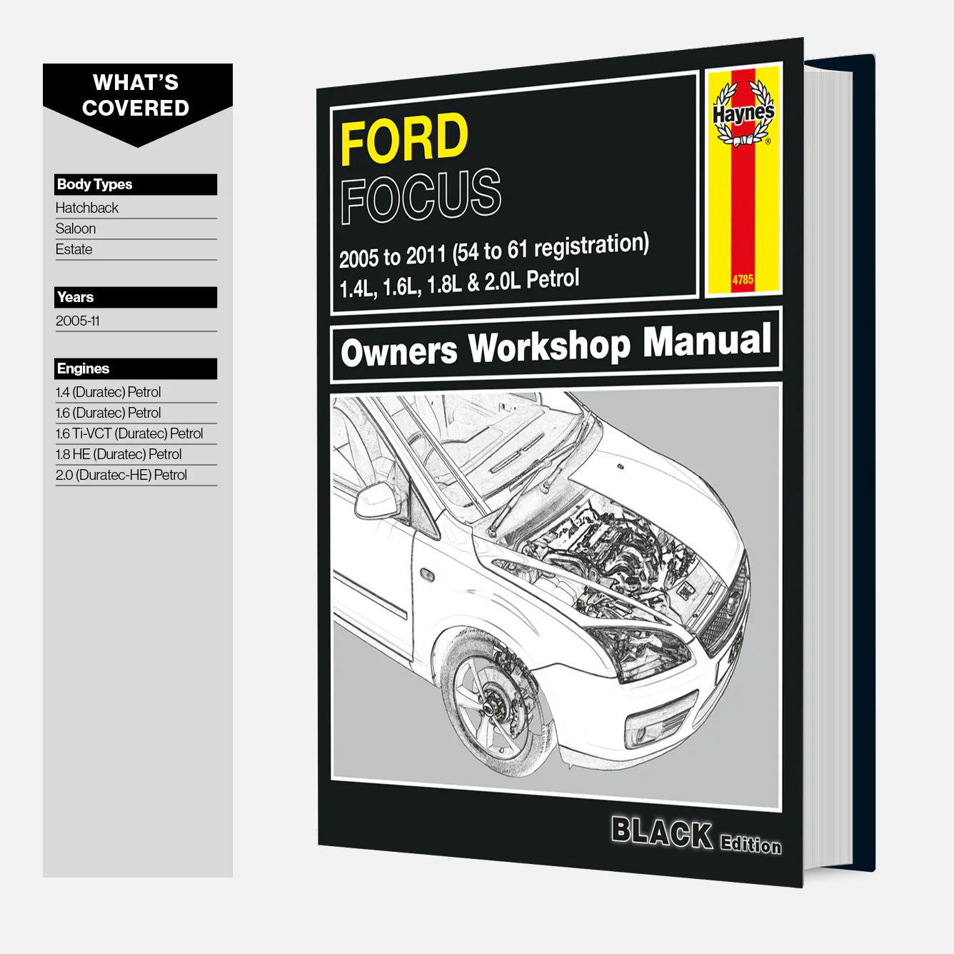 Ford Focus Petrol (2005-2011) 54 to 61 Haynes Repair Manual - Premium Hardback Black Edition